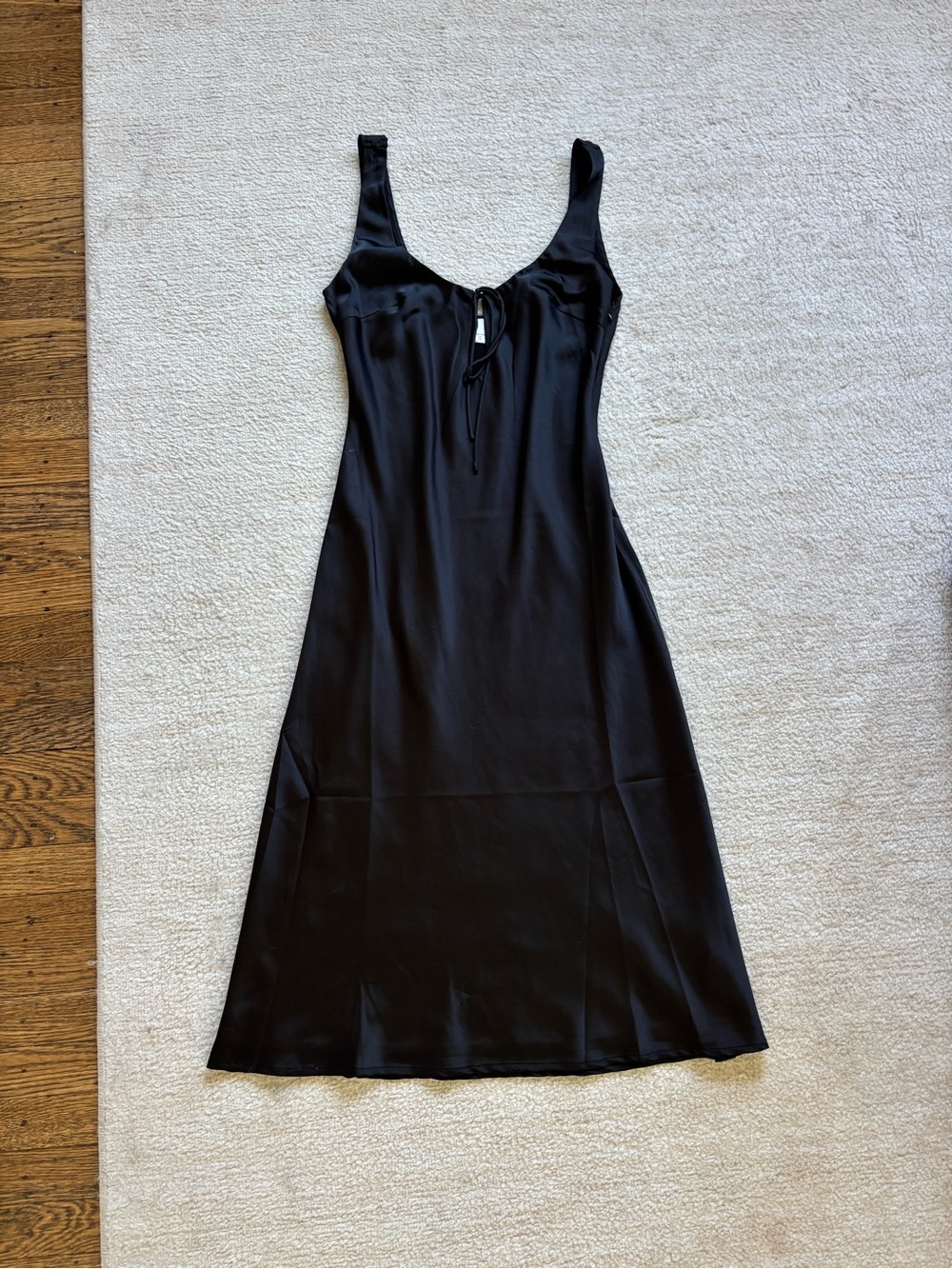 Classic Black Midi Slip Dress with Tie Front